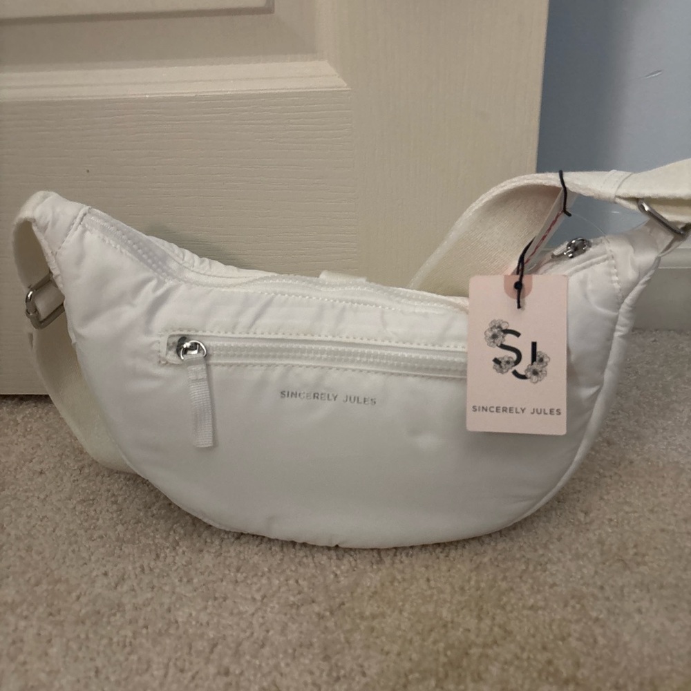 Sincerely Jules Crescent Moon White Nylon Crossbody Shoulder‎ Bag NWT
